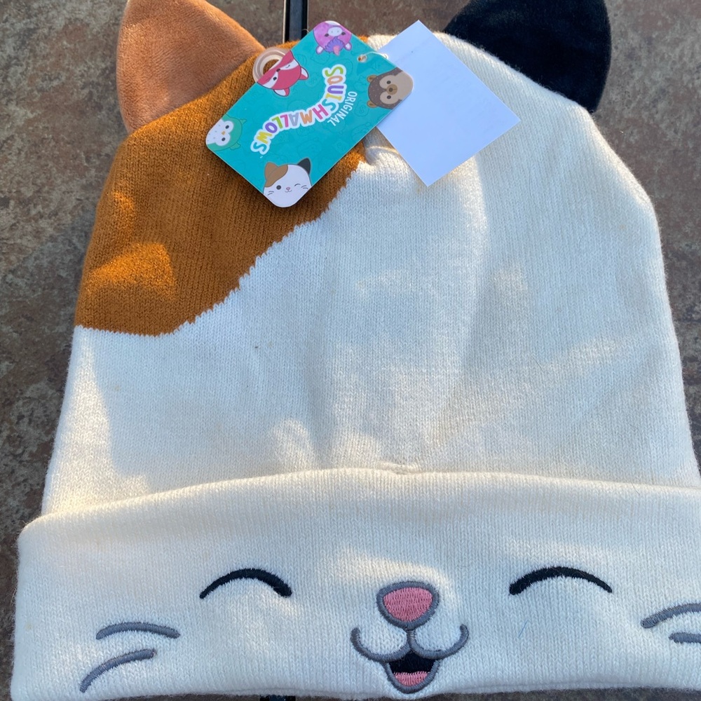 Kids Cat Beanie - White, Brown, Black